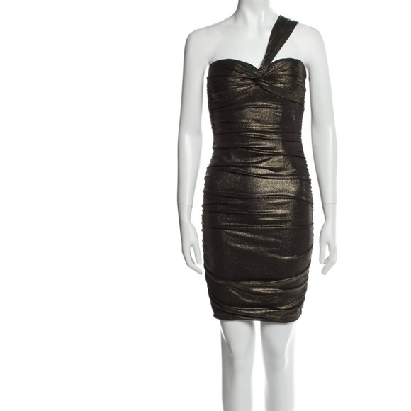 Cache Dresses & Skirts - CACHE ONE SHOULDER SHEATH GOLD DRESS